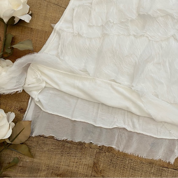 White Silk Tiered Sleeveless Slip Dress, Made in Italy - Picture 4 of 9